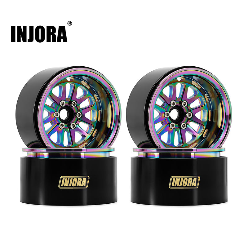 INJORA 2.2" 205g/pcs Rainbow Aluminum Wheels with Brass Rings for 1/10 RC Crawler