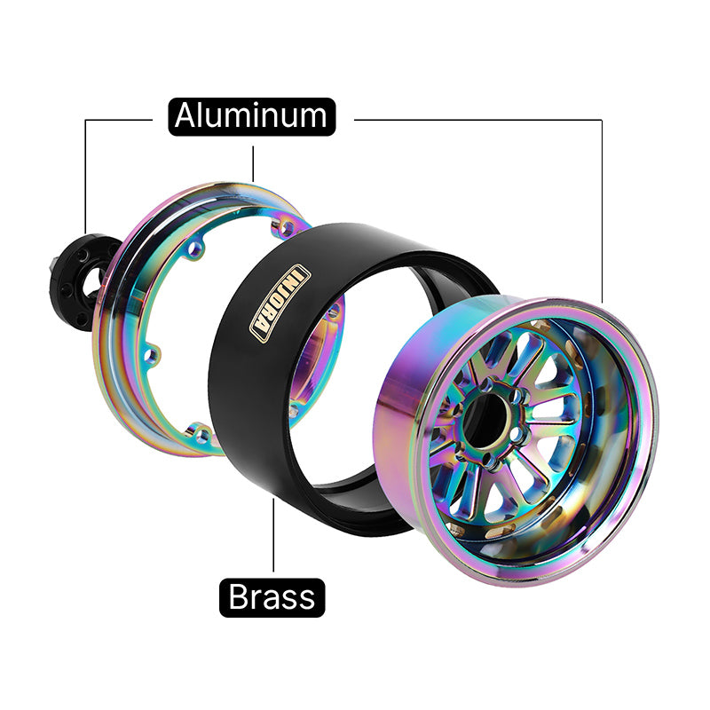 INJORA 2.2" 205g/pcs Rainbow Aluminum Wheels with Brass Rings for 1/10 RC Crawler 3 INJORA 2.2" 205g/pcs Rainbow Aluminum Wheels with Brass Rings for 1/10 RC Crawler