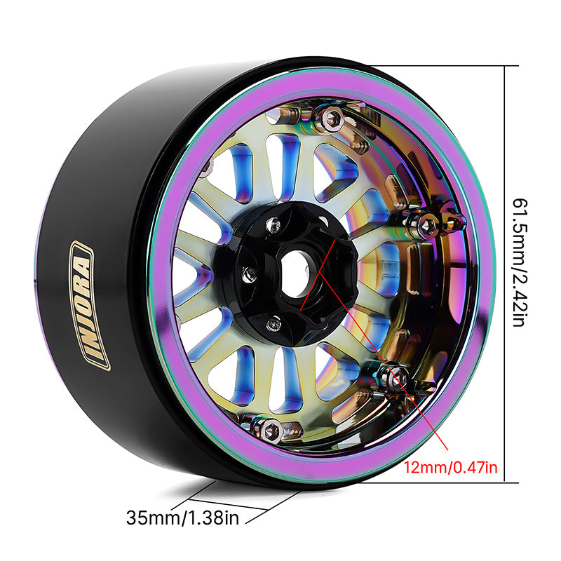 INJORA 2.2" 205g/pcs Rainbow Aluminum Wheels with Brass Rings for 1/10 RC Crawler 4 INJORA 2.2" 205g/pcs Rainbow Aluminum Wheels with Brass Rings for 1/10 RC Crawler