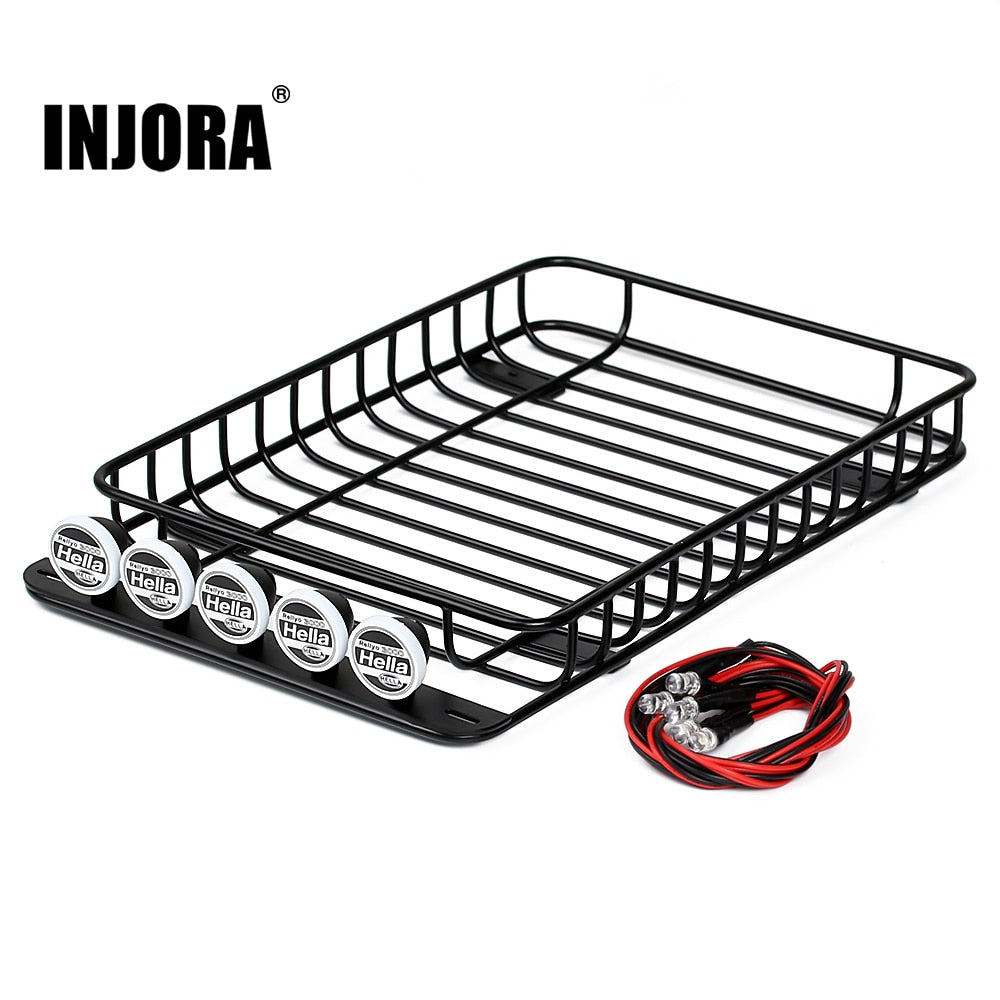 INJORA 232*145mm Metal Roof Rack with 5 LED Lights for 1/10 RC Crawler