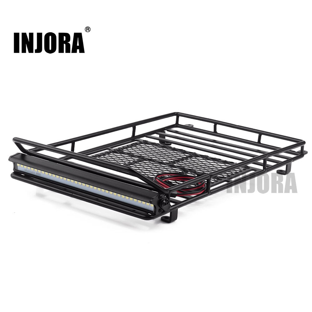 INJORA 245*150mm Luggage Carrier Roof Rack with LED Light Bar for 1/10 RC Crawler