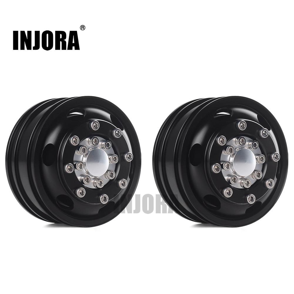 INJORA 2PCS Black/Silver CNC Alloy Wheel Rims for 1/14 Tamiya Tractor
