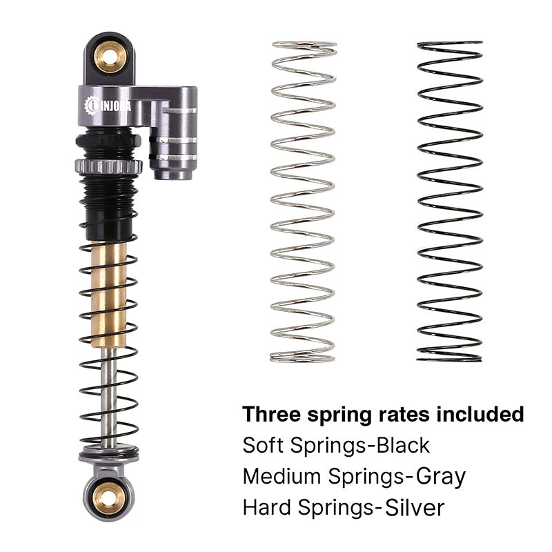 INJORA 43mm Aluminum Threaded Double Barrel Shocks with Fake Reservoir for Axial SCX24 24 INJORA 43mm Aluminum Threaded Double Barrel Shocks with Fake Reservoir for Axial SCX24
