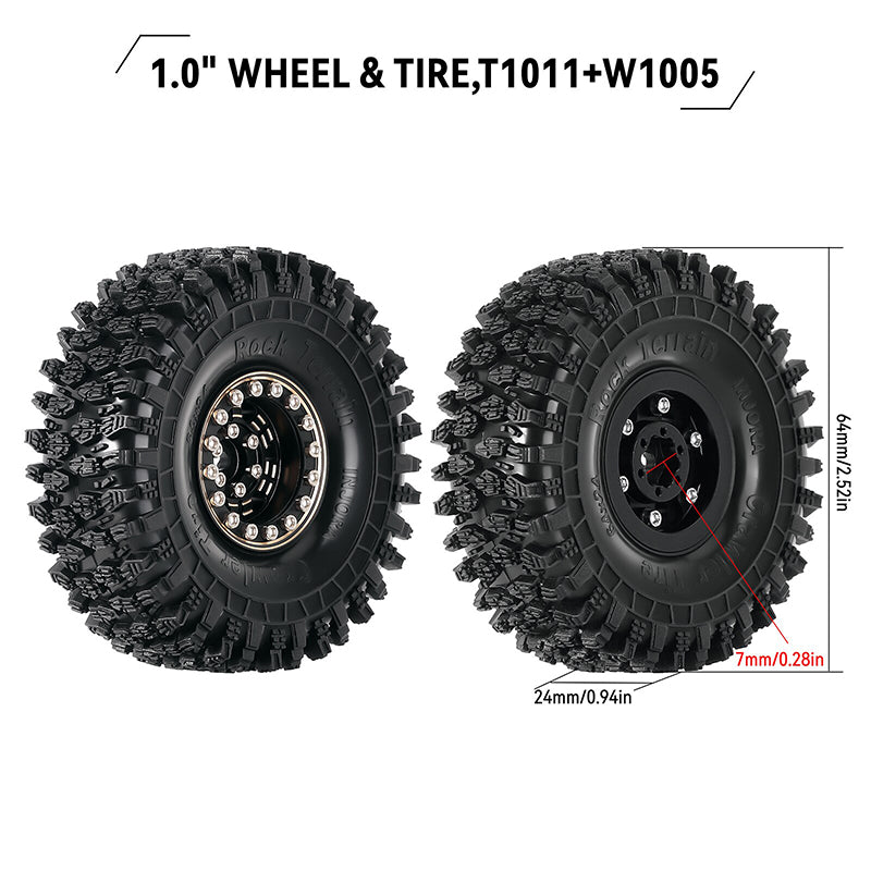 INJORA 4PCS 1.0" 64*24mm Brass Wheel Rims Tires Set for 1/18 1/24 RC Crawlers (W1005-T1011) 4 INJORA 4PCS 1.0" 64*24mm Brass Wheel Rims Tires Set for 1/18 1/24 RC Crawlers (W1005-T1011)