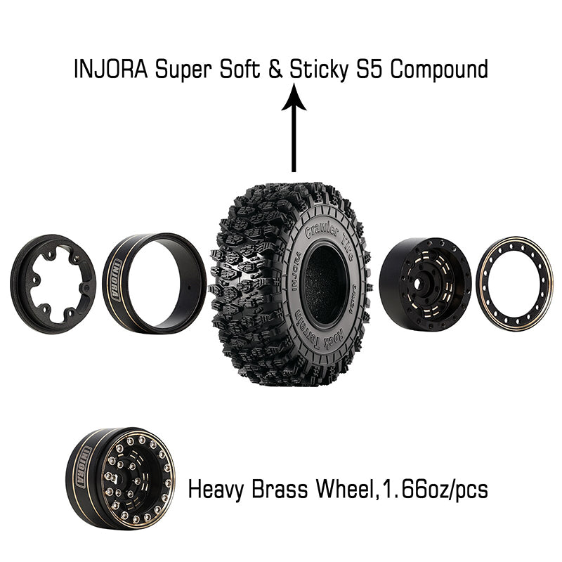 INJORA 4PCS 1.0" 64*24mm Brass Wheel Rims Tires Set for 1/18 1/24 RC Crawlers (W1005-T1011) 5 INJORA 4PCS 1.0" 64*24mm Brass Wheel Rims Tires Set for 1/18 1/24 RC Crawlers (W1005-T1011)