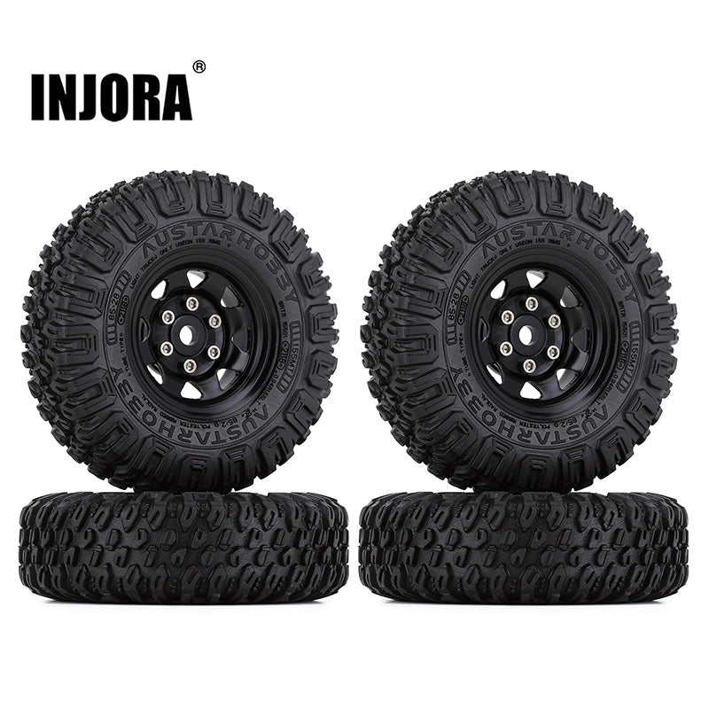 INJORA 4PCS 1.55" 85*28mm Beadlock Wheel Rim Tire Set for 1/10 RC Crawler