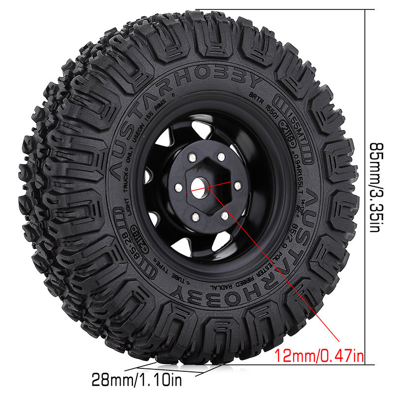 INJORA 4PCS 1.55" 85*28mm Beadlock Wheel Rim Tire Set for 1/10 RC Crawler 4 INJORA 4PCS 1.55" 85*28mm Beadlock Wheel Rim Tire Set for 1/10 RC Crawler