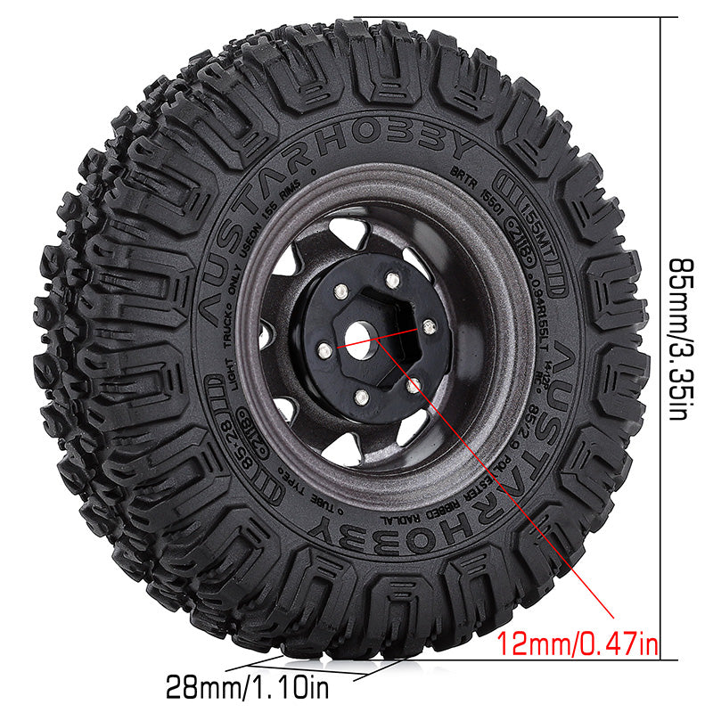 INJORA 4PCS 1.55" 85*28mm Beadlock Wheel Rim Tire Set for 1/10 RC Crawler 8 INJORA 4PCS 1.55" 85*28mm Beadlock Wheel Rim Tire Set for 1/10 RC Crawler