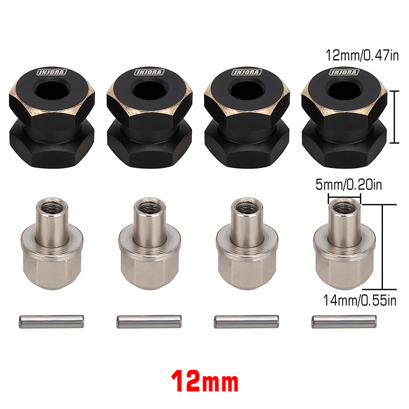 INJORA 4PCS 12mm Black Coating Brass Wheel Hex Hub Extenders for SCX10 & SCX10 II 3 INJORA 4PCS 12mm Black Coating Brass Wheel Hex Hub Extenders for SCX10 & SCX10 II
