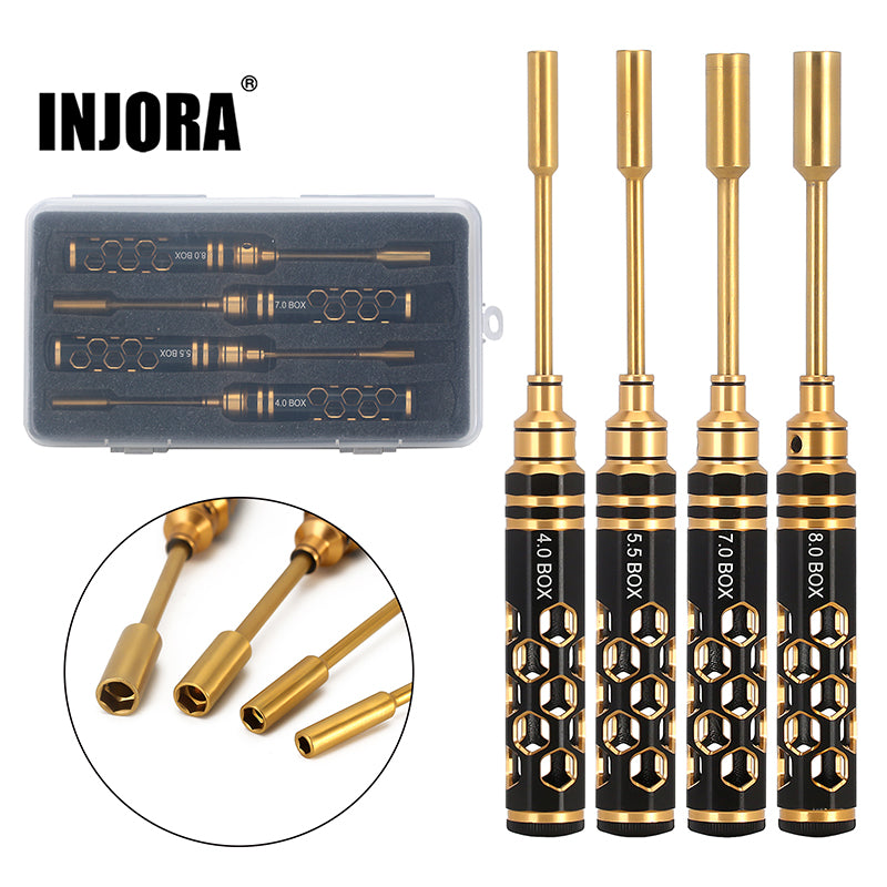INJORA 4PCS 4.0 5.5 7.0 8.0mm Hex Socket Nut Driver Wrench Tool for RC Model