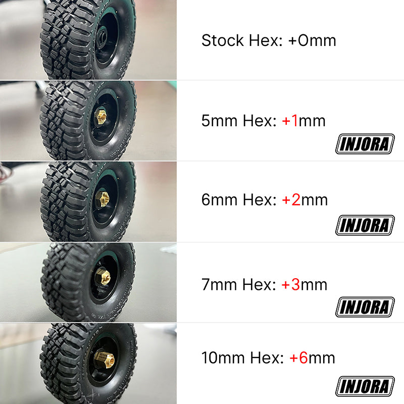 INJORA 4PCS 5/6/7/10mm Brass Wheel Hex Hub Extenders for 1/18 TRX4M (4M-02) 16 INJORA 4PCS 5/6/7/10mm Brass Wheel Hex Hub Extenders for 1/18 TRX4M (4M-02)