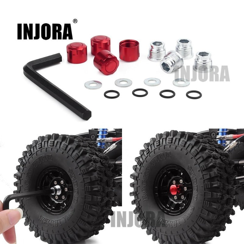INJORA 4PCS M4 Aluminum Wheel Lock Nuts, RC Wheel Rim Center Caps
