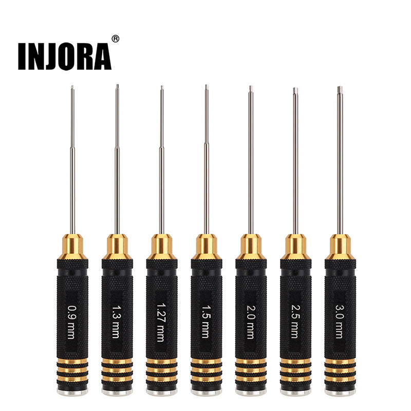 INJORA 7PCS 0.9 1.27 1.3 1.5 2.0 2.5 3.0mm Hex Screwdriver Set HSS Steel RC Tool Kit
