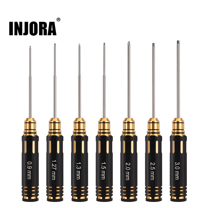 INJORA 7PCS 0.9 1.27 1.3 1.5 2.0 2.5 3.0mm HSS Steel Hex Screwdriver RC Tool Set