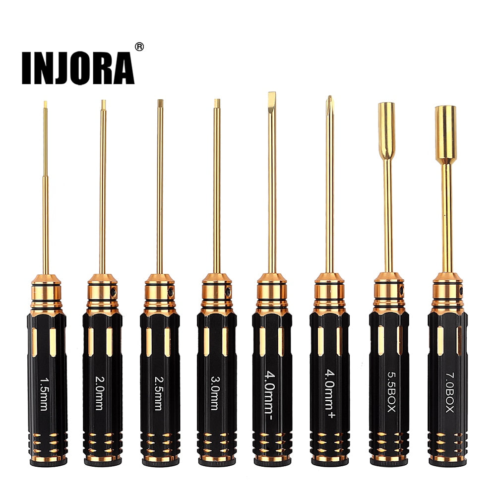 INJORA 8pcs Hex, Nut Driver, Phillips, Slotted Screwdriver Set for 1/10 1/8 RC Model