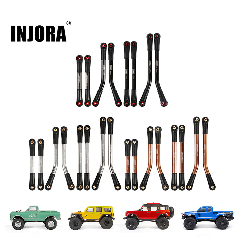 INJORA 8PCS Stainless Steel High Clearance 4 Links Set for SCX24 C10 JLU Bronco Base Camp