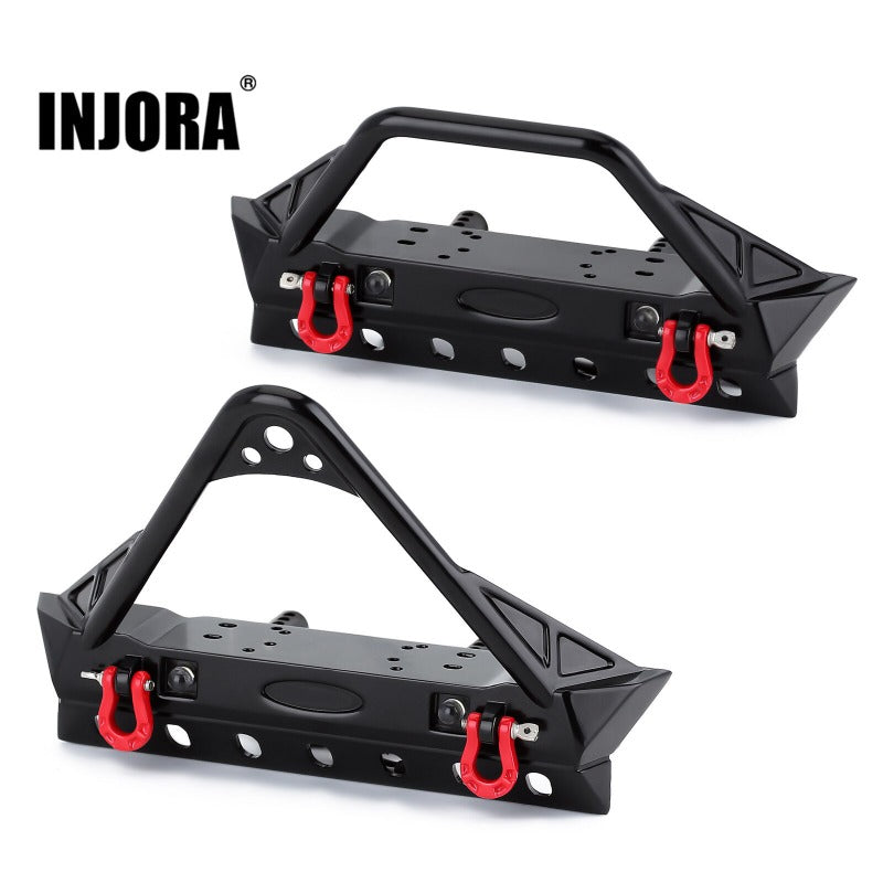 INJORA Black Metal Front Bumper with Lights for SCX10 II SCX10 III TRX4