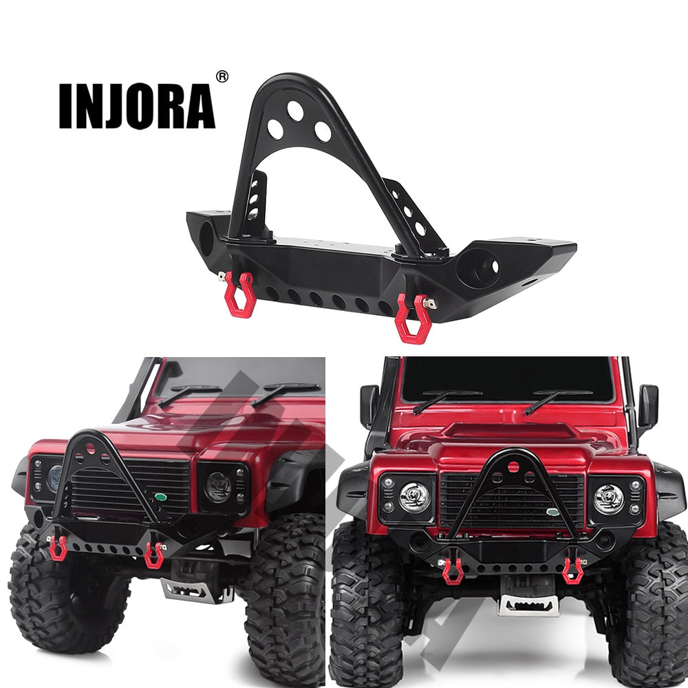 INJORA Black Metal Front Bumper with Lights for TRX4 SCX10 & SCX10 II