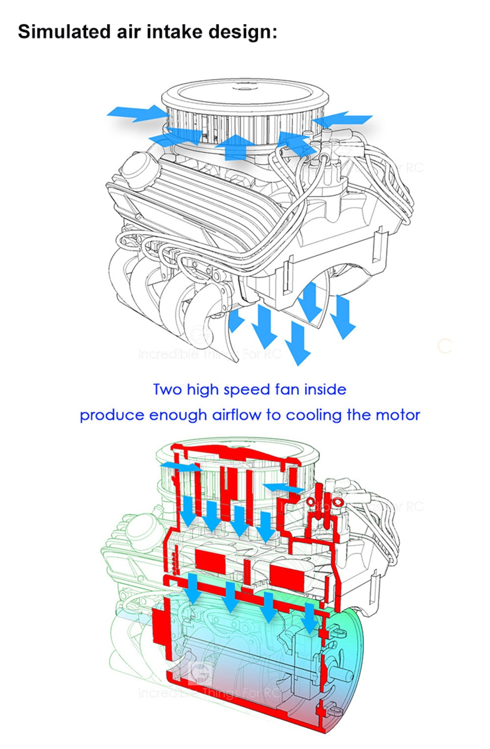INJORA F82 V8 Simulate Engine Motor Cooling Fans Radiator for 1/10 RC Crawler 7 INJORA F82 V8 Simulate Engine Motor Cooling Fans Radiator for 1/10 RC Crawler