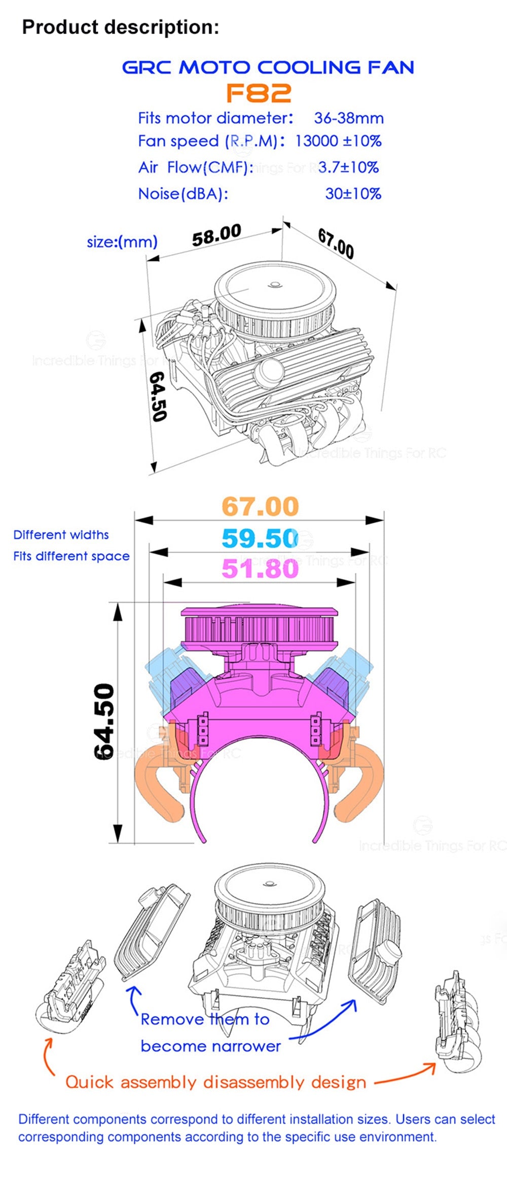 INJORA F82 V8 Simulate Engine Motor Cooling Fans Radiator for 1/10 RC Crawler 8 INJORA F82 V8 Simulate Engine Motor Cooling Fans Radiator for 1/10 RC Crawler