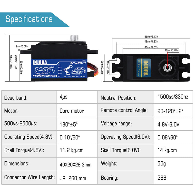 INJORA INJS014 14KG Metal Gear Digital Low Profile Servo for 1/10 RC Car 8 INJORA INJS014 14KG Metal Gear Digital Low Profile Servo for 1/10 RC Car