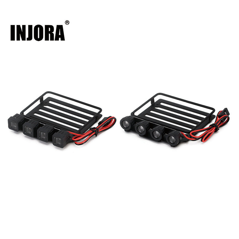 INJORA Luggage Carrier Roof Rack with Spotlights for Axial SCX24 Jeep Gladiator