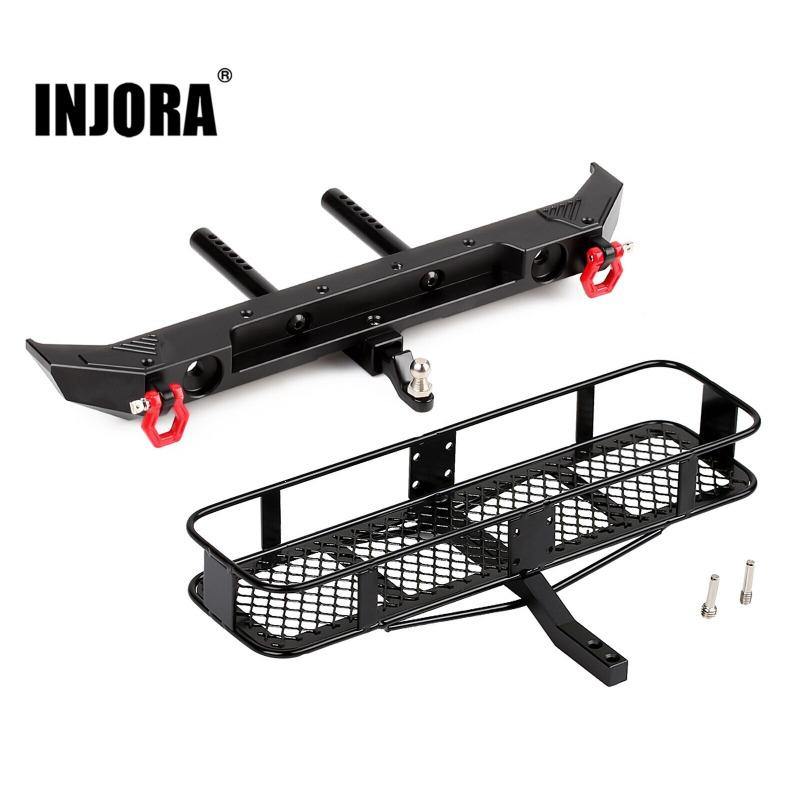 INJORA Metal Rear Bumper & Back Hitch Carrier Rack for SCX10 Jeep Wrangler