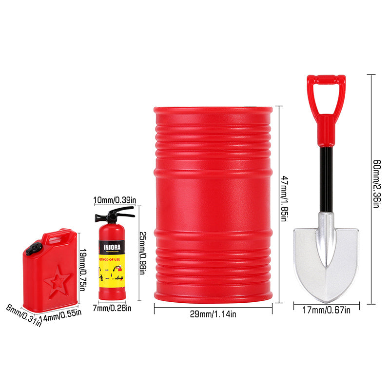 INJORA Mini Fuel Tank Fire Extinguisher Shovel Oil Drum Scale Accessories for 1/24 1/18 RC Crawlers 40 INJORA Mini Fuel Tank Fire Extinguisher Shovel Oil Drum Scale Accessories for 1/24 1/18 RC Crawlers