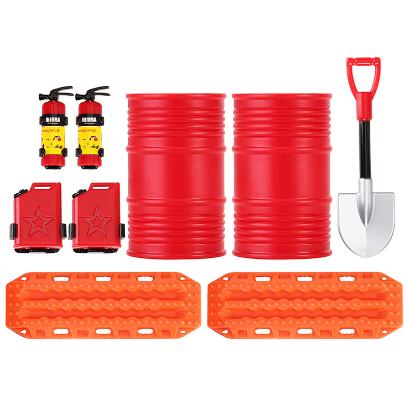 INJORA Mini Fuel Tank Fire Extinguisher Shovel Oil Drum Scale Accessories for 1/24 1/18 RC Crawlers 46 Combo Pack F