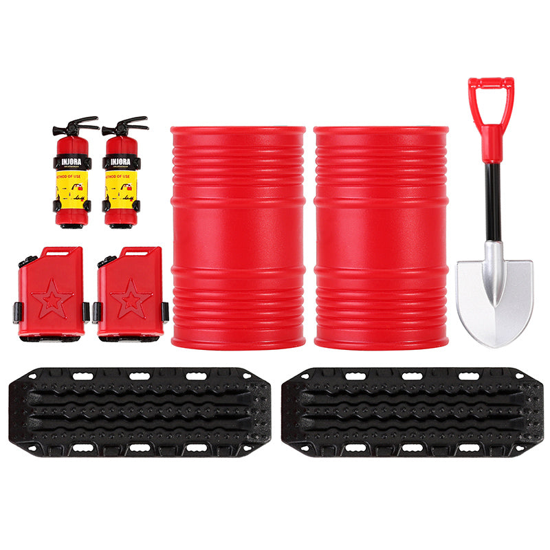 INJORA Mini Fuel Tank Fire Extinguisher Shovel Oil Drum Scale Accessories for 1/24 1/18 RC Crawlers 48 Combo Pack H