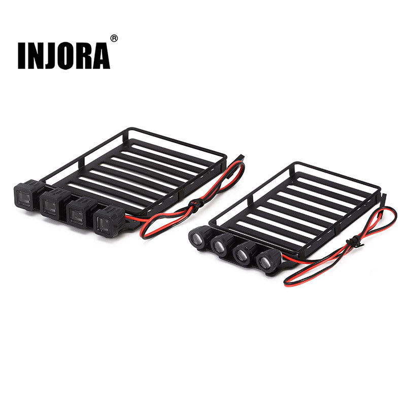 INJORA Roof Rack Luggage Carrier with Spotlights for Axial SCX24 Jeep Wrangler JLU