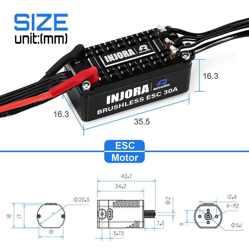 INJORA Roverin FOC Sensored Brushless ESC & Motor Combo for 1/18 TRX4M Ascent18 (4800Kv) 6 INJORA Roverin FOC Sensored Brushless ESC & Motor Combo for 1/18 TRX4M Ascent18 (4800Kv)