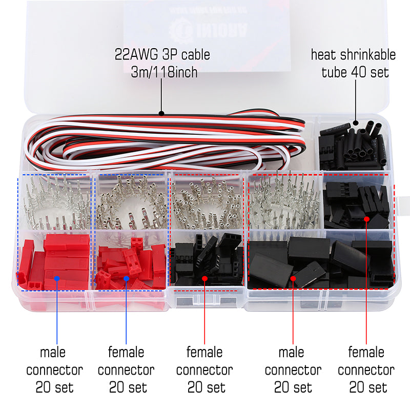 INJORA Servo Plug Male Female JST JR Connector Crimp Pin Wire Set for RC Car Boat Model 4 INJORA Servo Plug Male Female JST JR Connector Crimp Pin Wire Set for RC Car Boat Model