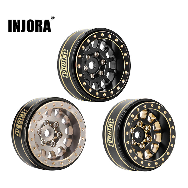 INJORA 1.0 Plus 12-Spoke Brass Beadlock Wheels 42g/pcs offset -3.75mm for 1/18 1/24 RC Crawler (4) (W1101)