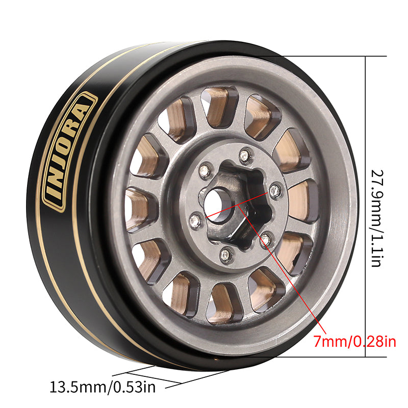 INJORA 1.0 Plus 12-Spoke Brass Beadlock Wheels 42g/pcs offset -3.75mm for 1/18 1/24 RC Crawler (4) (W1101) 13 INJORA 1.0 Plus 12-Spoke Brass Beadlock Wheels 42g/pcs offset -3.75mm for 1/18 1/24 RC Crawler (4) (W1101)
