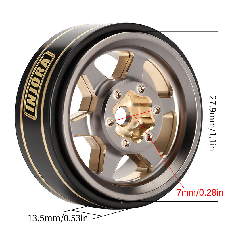 INJORA 1.0 Plus 6-Spoke Brass Beadlock Wheels 42g/pcs offset -3.75mm for 1/18 1/24 RC Crawler (4) (W1102) 13 INJORA 1.0 Plus 6-Spoke Brass Beadlock Wheels 42g/pcs offset -3.75mm for 1/18 1/24 RC Crawler (4) (W1102)