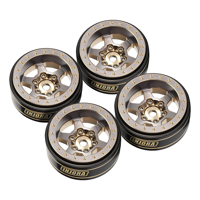 INJORA 1.0 Plus 6-Spoke Brass Beadlock Wheels 42g/pcs offset -3.75mm for 1/18 1/24 RC Crawler (4) (W1102) 16 INJORA 1.0 Plus 6-Spoke Brass Beadlock Wheels 42g/pcs offset -3.75mm for 1/18 1/24 RC Crawler (4) (W1102)