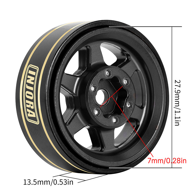INJORA 1.0 Plus 6-Spoke Brass Beadlock Wheels 42g/pcs offset -3.75mm for 1/18 1/24 RC Crawler (4) (W1102) 6 INJORA 1.0 Plus 6-Spoke Brass Beadlock Wheels 42g/pcs offset -3.75mm for 1/18 1/24 RC Crawler (4) (W1102)