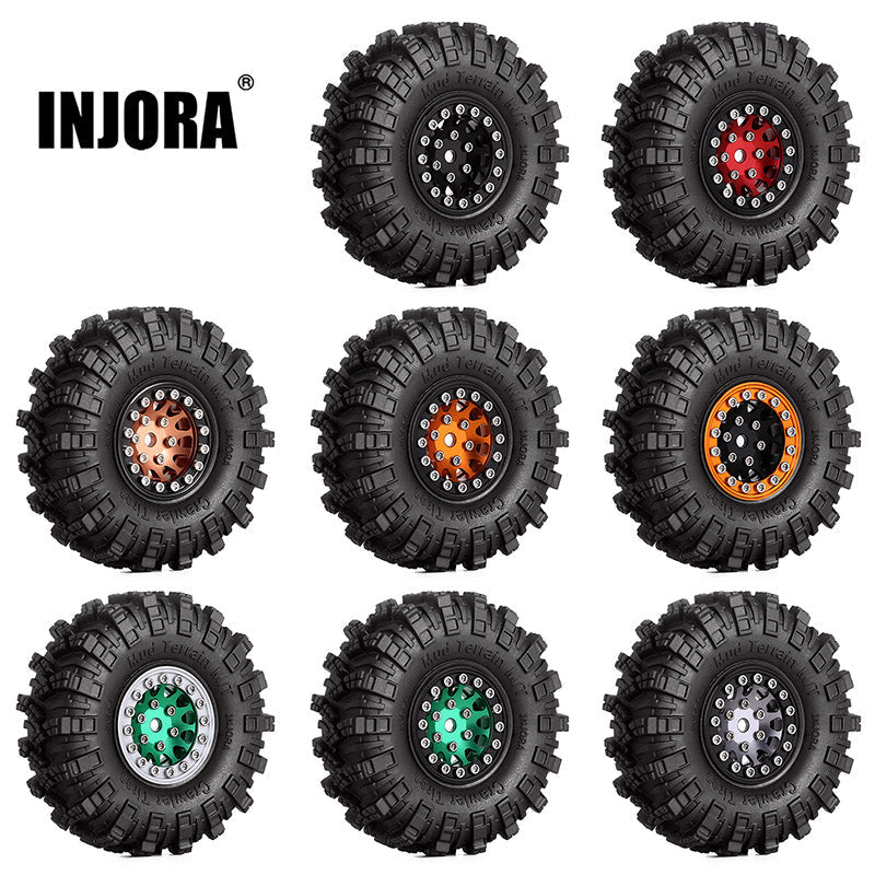 INJORA 1.0" 62*20.5mm Wheel Rims Mud Terrain Tires Set for 1/24 RC Crawlers (4) (W1049-T1007)
