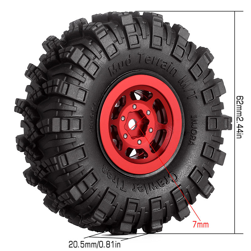 INJORA 1.0" 62*20.5mm Wheel Rims Mud Terrain Tires Set for 1/24 RC Crawlers (4) (W1049-T1007) 13 INJORA 1.0" 62*20.5mm Wheel Rims Mud Terrain Tires Set for 1/24 RC Crawlers (4) (W1049-T1007)