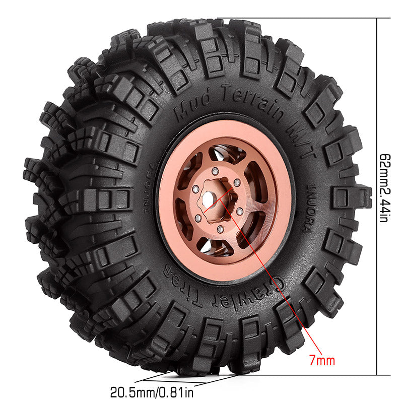 INJORA 1.0" 62*20.5mm Wheel Rims Mud Terrain Tires Set for 1/24 RC Crawlers (4) (W1049-T1007) 17 INJORA 1.0" 62*20.5mm Wheel Rims Mud Terrain Tires Set for 1/24 RC Crawlers (4) (W1049-T1007)