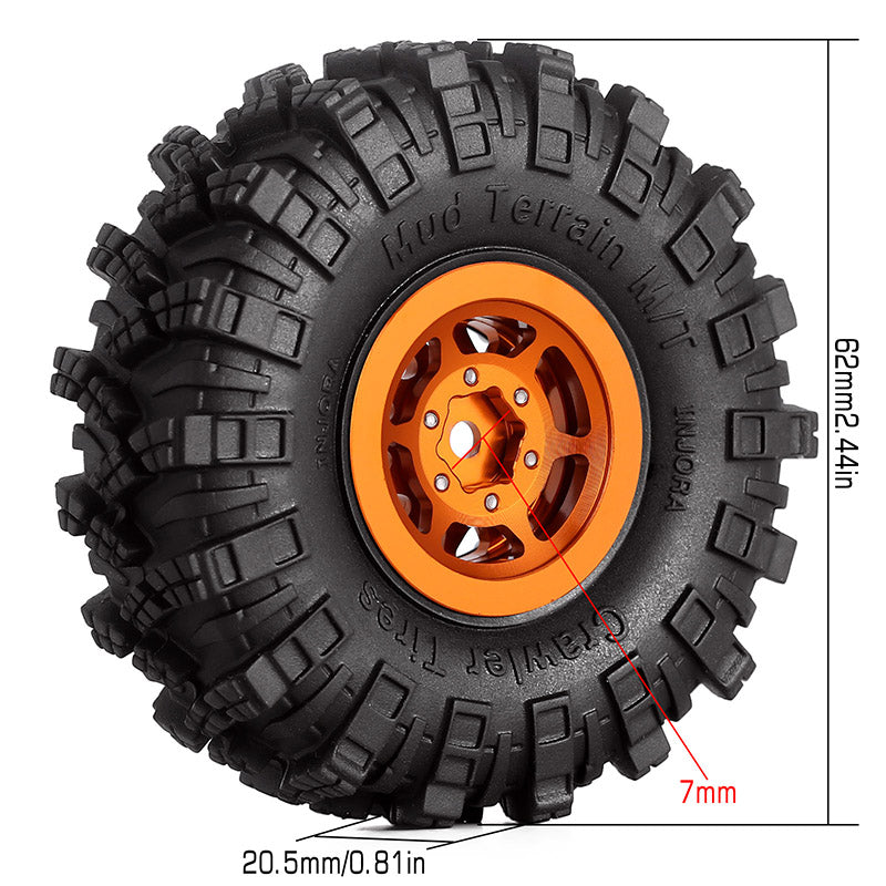 INJORA 1.0" 62*20.5mm Wheel Rims Mud Terrain Tires Set for 1/24 RC Crawlers (4) (W1049-T1007) 21 INJORA 1.0" 62*20.5mm Wheel Rims Mud Terrain Tires Set for 1/24 RC Crawlers (4) (W1049-T1007)