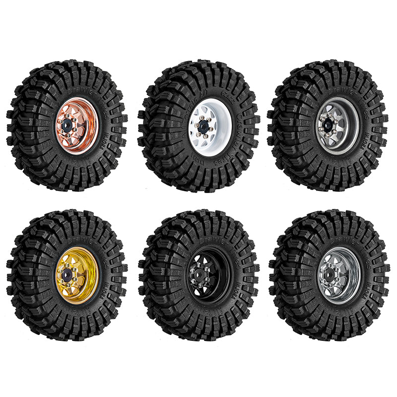 INJORA 1.0" 62*22mm -3.78mm Offset Beadlock Wheel Rims Tires Set for 1/24 RC Crawlers (4) (W1004-T1014)