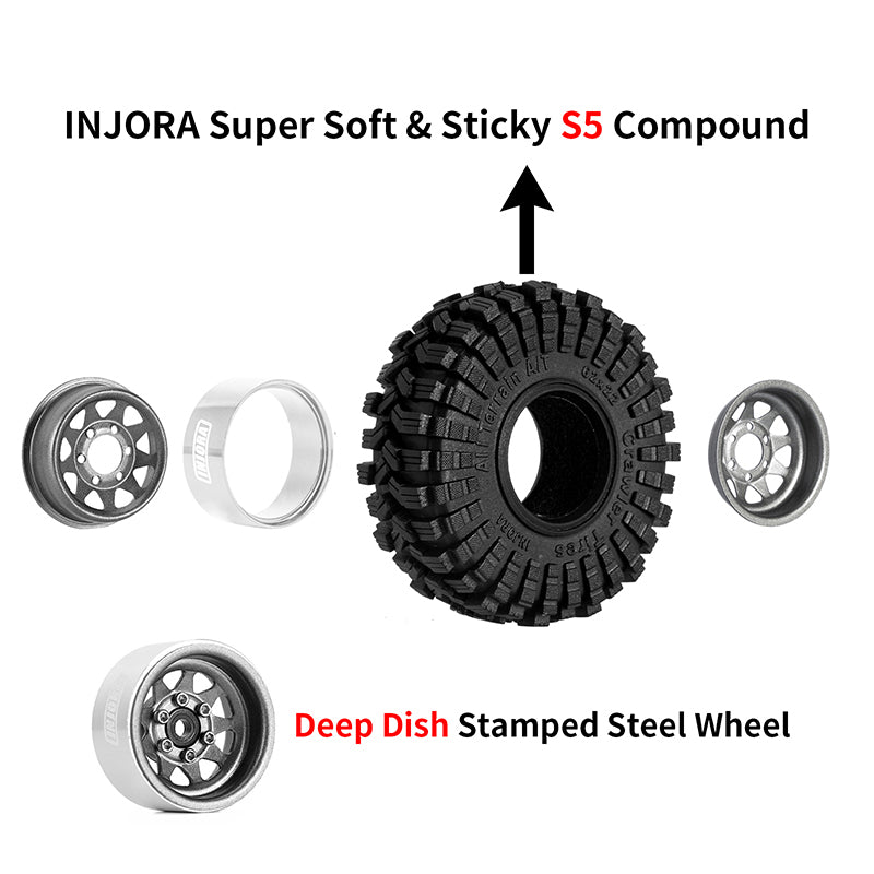 INJORA 1.0" 62*22mm -3.78mm Offset Beadlock Wheel Rims Tires Set for 1/24 RC Crawlers (4) (W1004-T1014) 11 INJORA 1.0" 62*22mm -3.78mm Offset Beadlock Wheel Rims Tires Set for 1/24 RC Crawlers (4) (W1004-T1014)