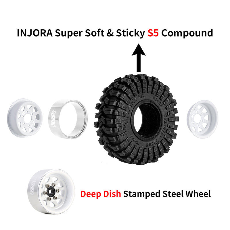 INJORA 1.0" 62*22mm -3.78mm Offset Beadlock Wheel Rims Tires Set for 1/24 RC Crawlers (4) (W1004-T1014) 17 INJORA 1.0" 62*22mm -3.78mm Offset Beadlock Wheel Rims Tires Set for 1/24 RC Crawlers (4) (W1004-T1014)