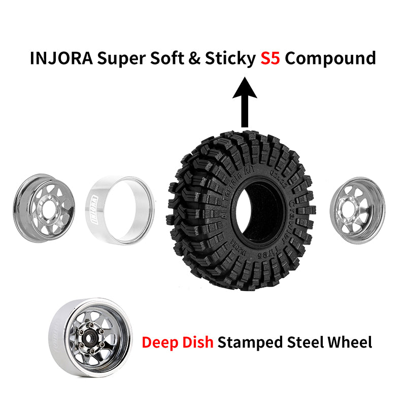 INJORA 1.0" 62*22mm -3.78mm Offset Beadlock Wheel Rims Tires Set for 1/24 RC Crawlers (4) (W1004-T1014) 22 INJORA 1.0" 62*22mm -3.78mm Offset Beadlock Wheel Rims Tires Set for 1/24 RC Crawlers (4) (W1004-T1014)