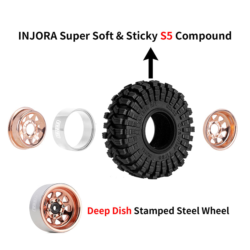 INJORA 1.0" 62*22mm -3.78mm Offset Beadlock Wheel Rims Tires Set for 1/24 RC Crawlers (4) (W1004-T1014) 29 INJORA 1.0" 62*22mm -3.78mm Offset Beadlock Wheel Rims Tires Set for 1/24 RC Crawlers (4) (W1004-T1014)