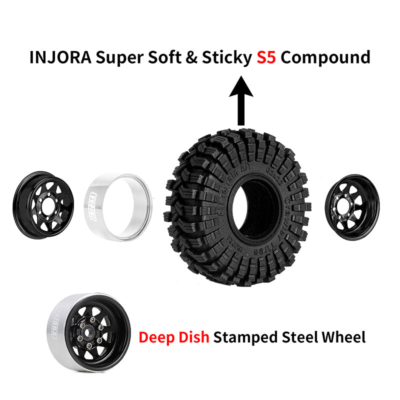 INJORA 1.0" 62*22mm -3.78mm Offset Beadlock Wheel Rims Tires Set for 1/24 RC Crawlers (4) (W1004-T1014) 4 INJORA 1.0" 62*22mm -3.78mm Offset Beadlock Wheel Rims Tires Set for 1/24 RC Crawlers (4) (W1004-T1014)