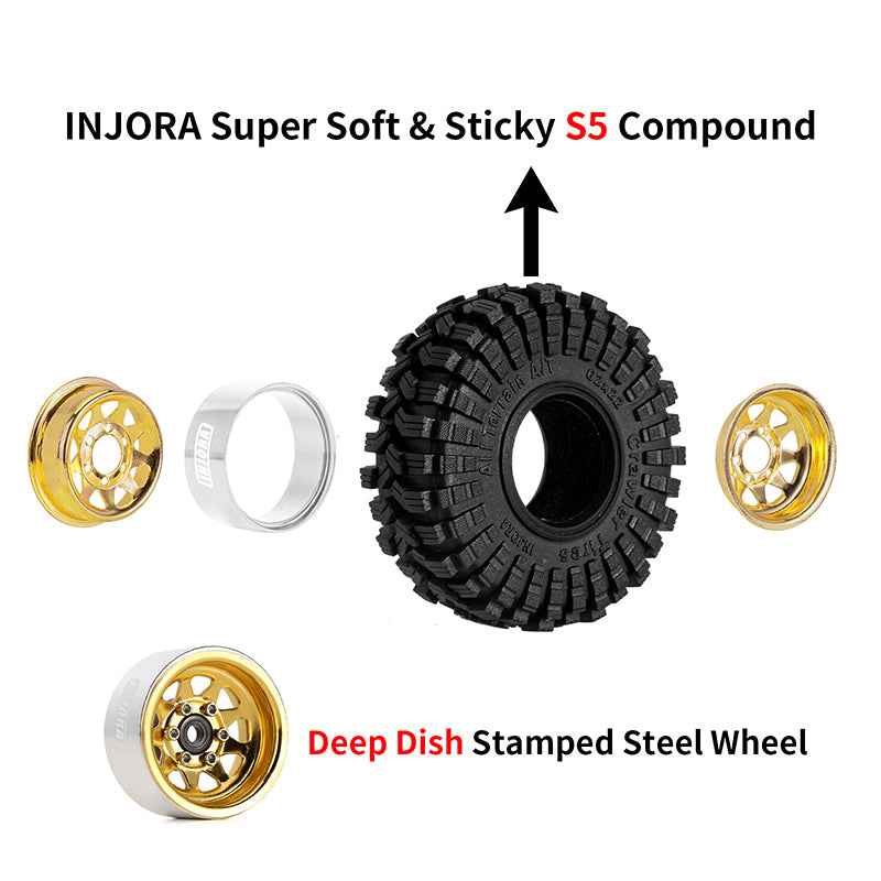 INJORA 1.0" 62*22mm -3.78mm Offset Beadlock Wheel Rims Tires Set for 1/24 RC Crawlers (4) (W1004-T1014) 35 INJORA 1.0" 62*22mm -3.78mm Offset Beadlock Wheel Rims Tires Set for 1/24 RC Crawlers (4) (W1004-T1014)