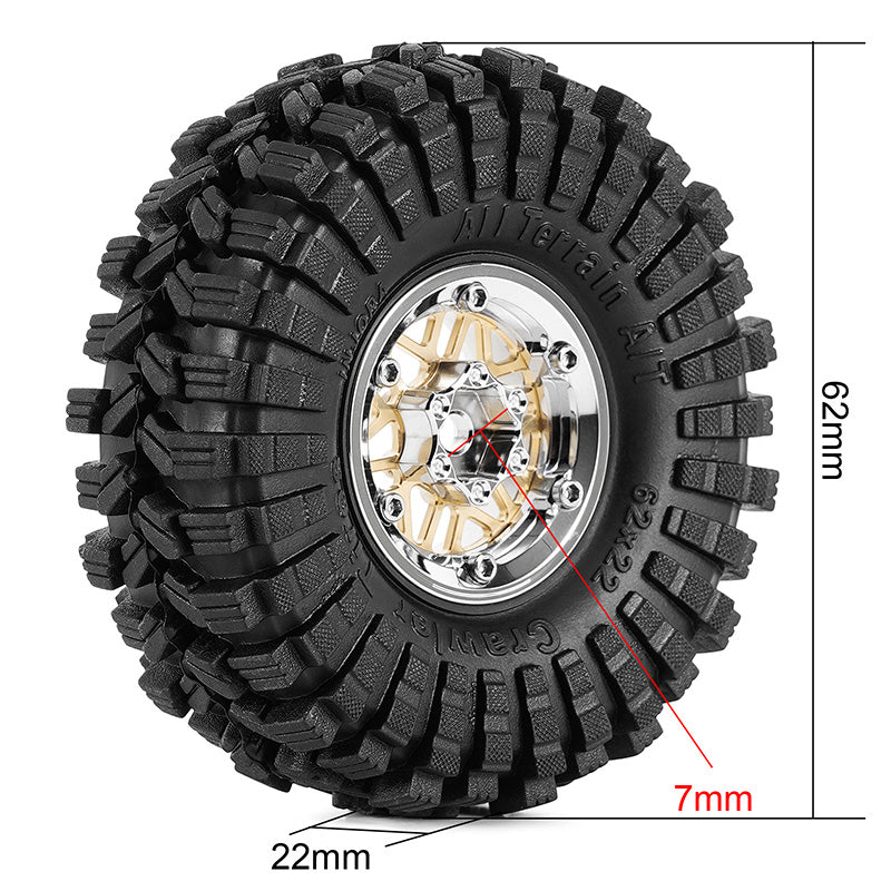 INJORA 1.0" 62*22mm Offset -4.4mm Beadlock Wheels Tires Set for 1/18 1/24 RC Crawlers 4 INJORA 1.0" 62*22mm Offset -4.4mm Beadlock Wheels Tires Set for 1/18 1/24 RC Crawlers